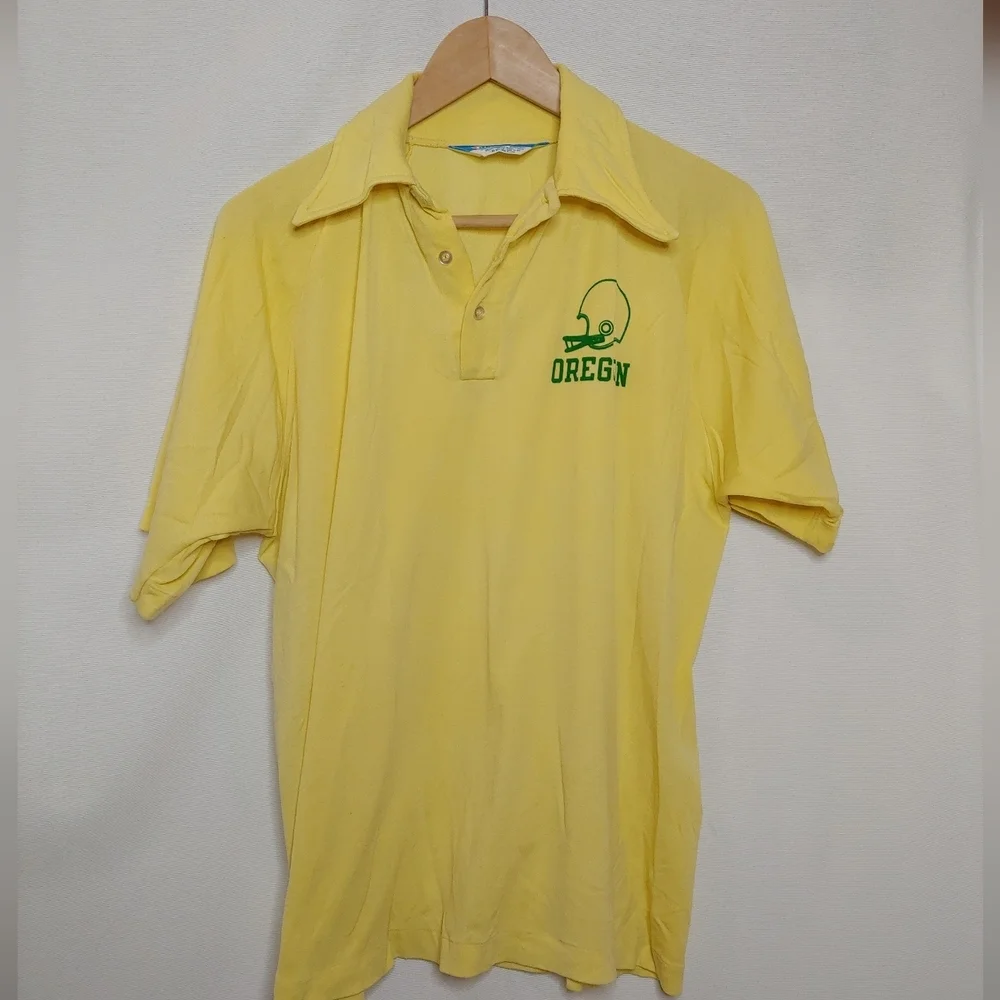 Vintage Champion University of Oregon Ducks Football Polo Shirt Yellow 60s 70s L - Picture 2 of 11